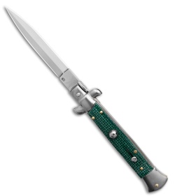 Frank B 9" Italian Stiletto Automatic Knife Green Micarta (4" Satin Dagger)