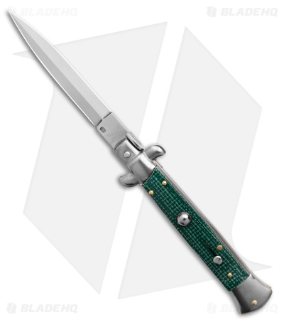 Frank B 9" Italian Stiletto Automatic Knife Green Micarta (4" Satin Dagger)