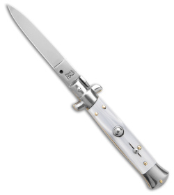 SKM 8" Italian Stiletto Automatic Knife White Pearlex (3.25" Satin Flat)