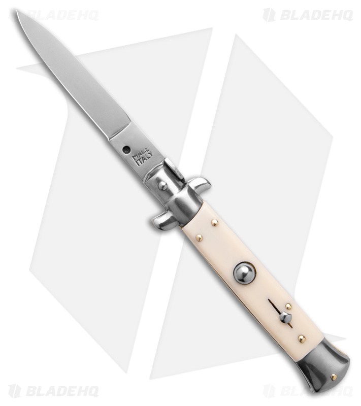 SKM 8" Italian Stiletto Automatic Knife Sim. Ivory (3.25" Satin Flat)