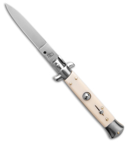 SKM 8" Italian Stiletto Automatic Knife Sim. Ivory (3.25" Satin Flat)