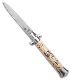 SKM 8" Italian Stiletto Automatic Knife Stag (3.25" Satin Flat)