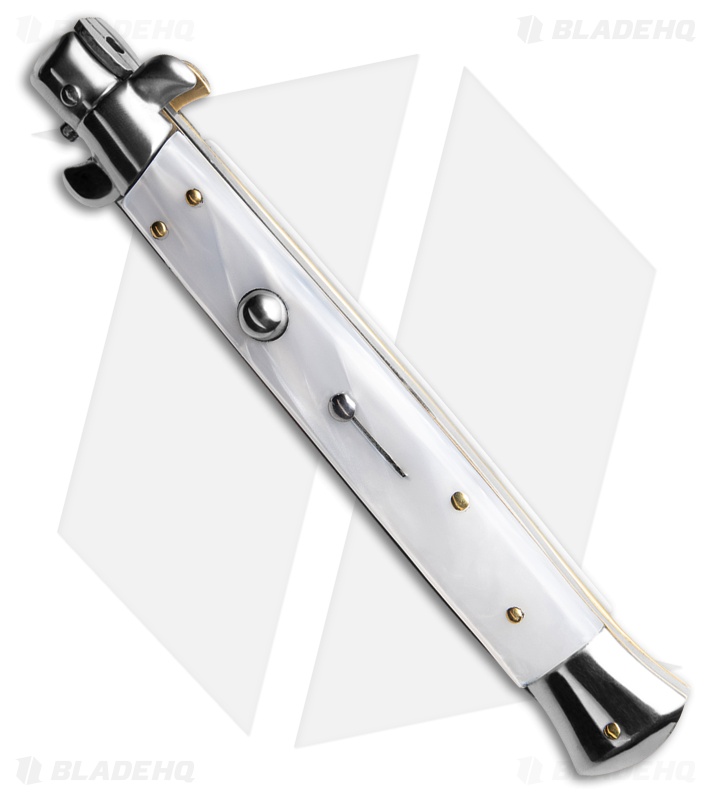 SKM AB 11" Italian Stiletto Automatic Knife White Pearlex (5" Satin Dagger)