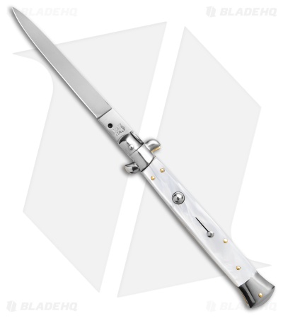 SKM AB 11" Italian Stiletto Automatic Knife White Pearlex (5" Satin Dagger)