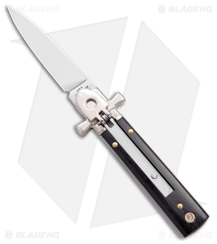 AGA 6" Lever Lock Automatic Italian Knife Ebony w/Cross Bolsters (2.5" Polish)