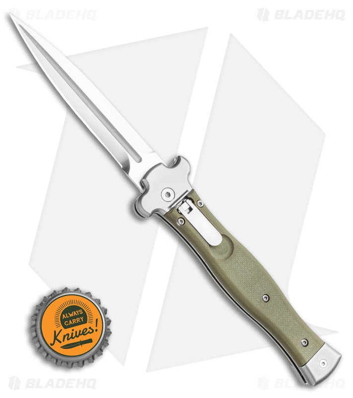 AGA Campolin Zero Dagger Leverlock Auto Knife G-10 Green (3.75" Satin)