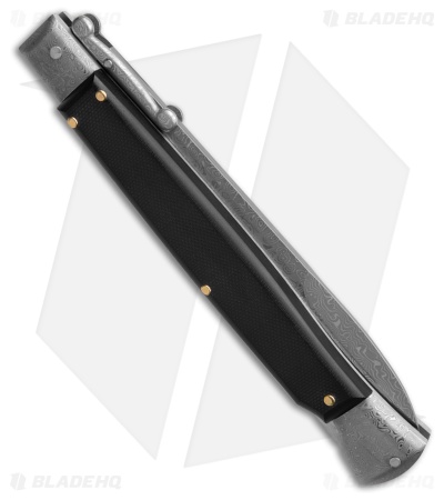 AKC 11" Italian Stiletto Swinguard Automatic Black G10 (5" Damascus Bayo ) 