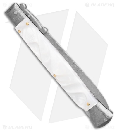 AKC 11" Italian Stiletto Swinguard Automatic White Pearlex (5" Damascus Bayo) 