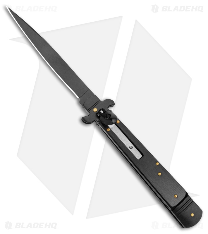 AKC 9" Lever Lock Automatic Italian Knife Black (4" Black Flat)