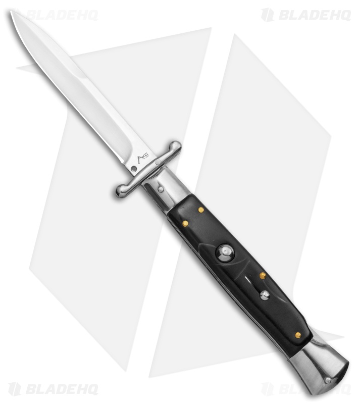AKC Swinguard 10" Auto Italian Bayonet Stiletto Black Marble (4.25" Satin)