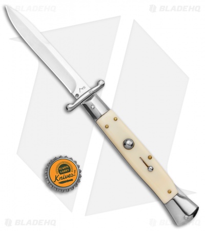 AKC World Swinguard 10" Auto Italian Stiletto Sim Ivory (4.25" Satin Bayonet)