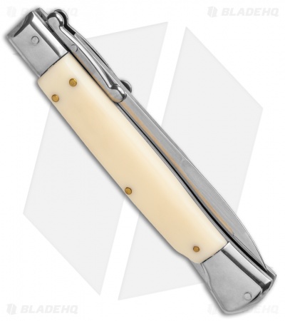 AKC World Swinguard 10" Auto Italian Stiletto Sim Ivory (4.25" Satin Bayonet)