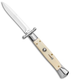 AKC World Swinguard 10" Auto Italian Stiletto Sim Ivory (4.25" Satin Bayonet)