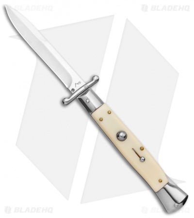 AKC World Swinguard 10" Auto Italian Stiletto Sim Ivory (4.25" Satin Bayonet)