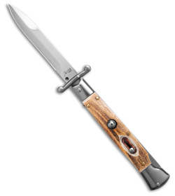 AKC Italian Stiletto Bayonet Swinguard Automatic Knife Stag Horn (4" Satin)