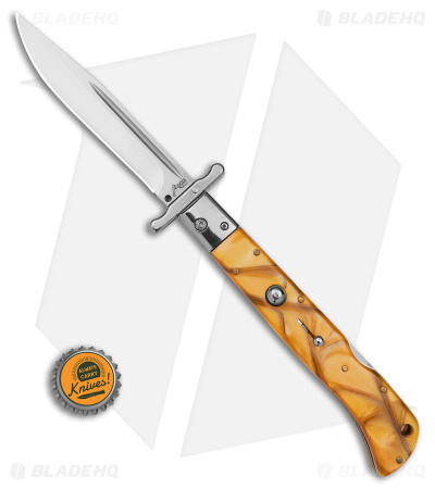 Italian Style 11" Roma Drop Point Auto Swinguard Yellow Pearlex (4.6" Polish)