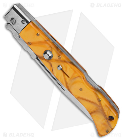 Italian Style 11" Roma Drop Point Auto Swinguard Yellow Pearlex (4.6" Polish)