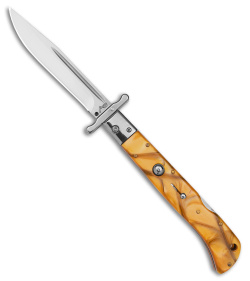 Italian Style 11" Roma Drop Point Auto Swinguard Yellow Pearlex (4.6" Polish)