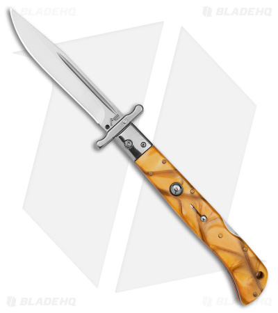 Italian Style 11" Roma Drop Point Auto Swinguard Yellow Pearlex (4.6" Polish)