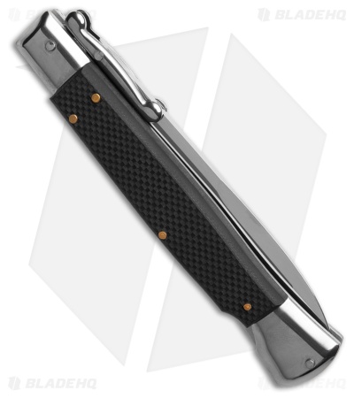 AKC Swinguard 10" Auto Italian Bayonet Stiletto Black G-10 (4.25" Satin)