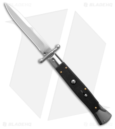 AKC Swinguard 10" Auto Italian Bayonet Stiletto Black G-10 (4.25" Satin)