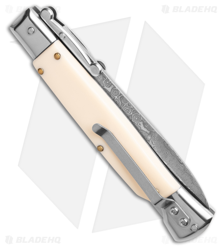AKC Swinguard 9" Auto Italian Stiletto Sim Ivory w/ Case (4" Damascus Bayonet)