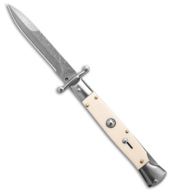 AKC Swinguard 9&quot; Auto Italian Stiletto Sim Ivory w/ Case (4&quot; Damascus Bayonet) | 200741