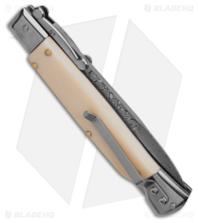 AKC Swinguard 9" Automatic Italian Stiletto Sim Ivory (4" Damascus Bayonet)