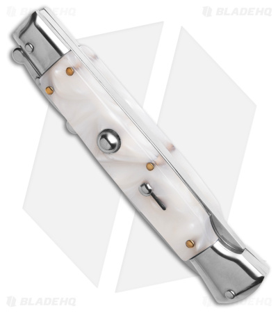 AKC Swinguard 9" Automatic Italian Stiletto White Pearlex w/Box (4" Bayonet)