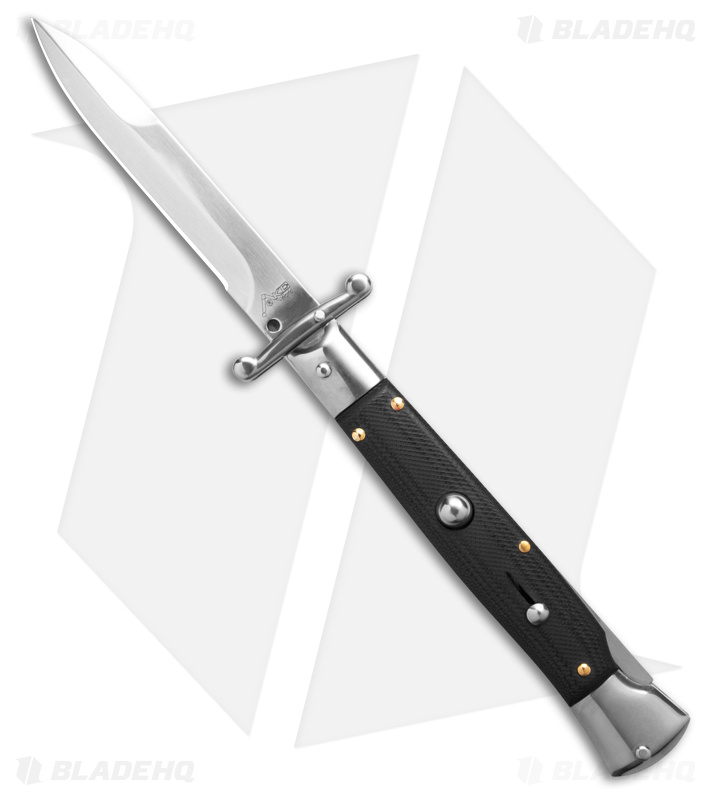 AKC Swinguard 9" Automatic Stiletto Black G-10 (4" Satin Bayonet)