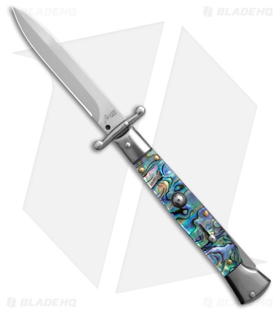 AKC 9"  Swinguard Automatic Italian Stiletto Knife Abalone (3.8" Polished) 