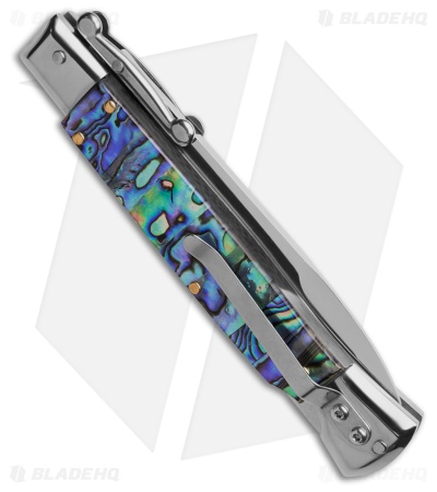 AKC 9"  Swinguard Automatic Italian Stiletto Knife Abalone (3.8" Polished) 