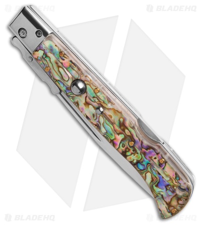 AKC World 11" Roma Drop Point Automatic Swinguard Abalone (4.6" Polished)