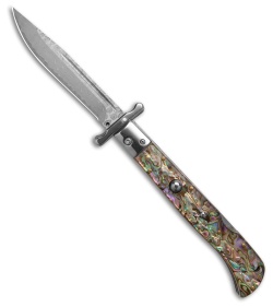 AKC World 11" Roma Drop Point Automatic Swinguard Abalone (4.6" Damascus)