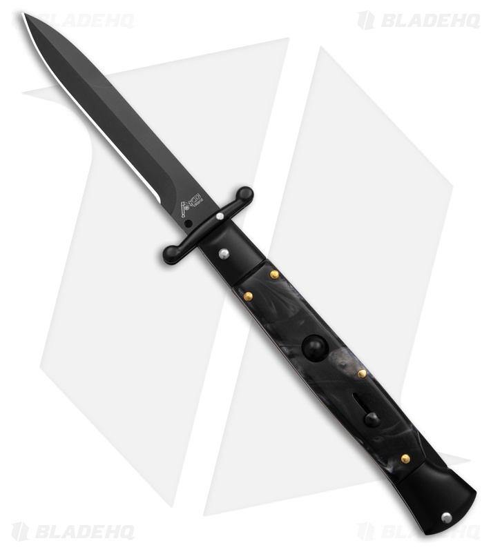 AKC World Swinguard 9" Automatic Black Marble w/ Sheath (3.8" Blk)