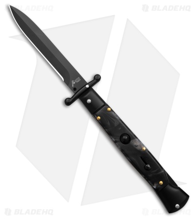 AKC World Swinguard 9" Automatic Black Marble w/ Sheath (3.8" Blk)