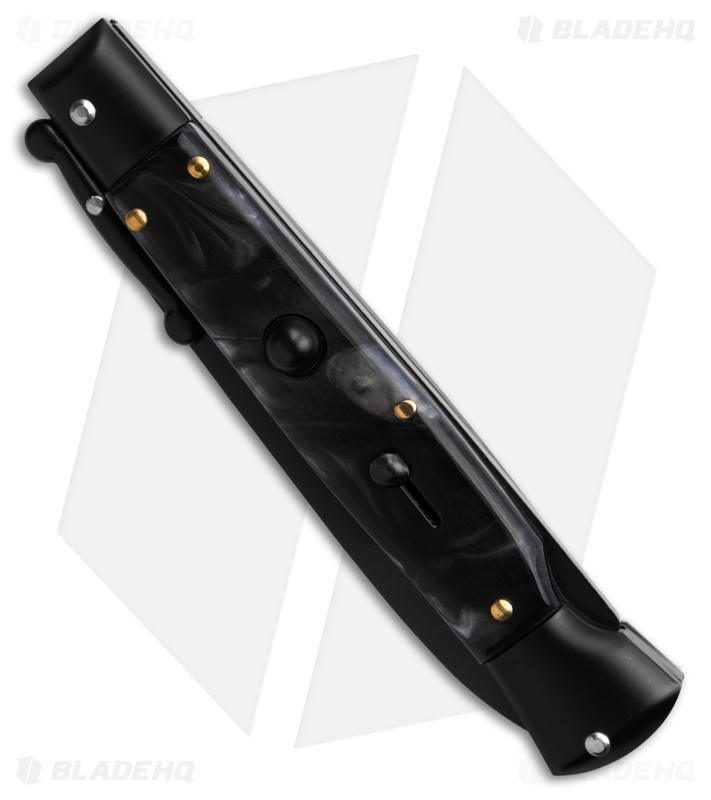 AKC World Swinguard 9" Automatic Black Marble w/ Sheath (3.8" Blk)