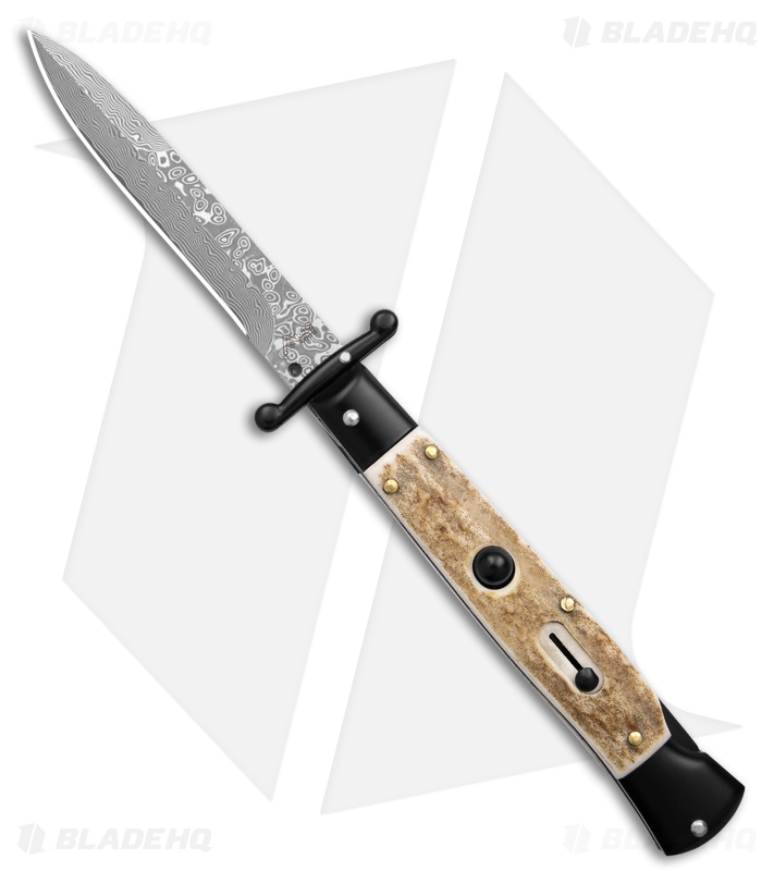 AKC World Swinguard 9" Automatic Stag/Tactical w/ Sheath (3.8" Damascus)