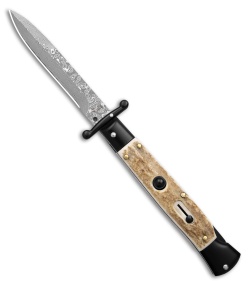 AKC World Swinguard 9" Automatic Stag/Tactical w/ Box (3.8" Damascus)