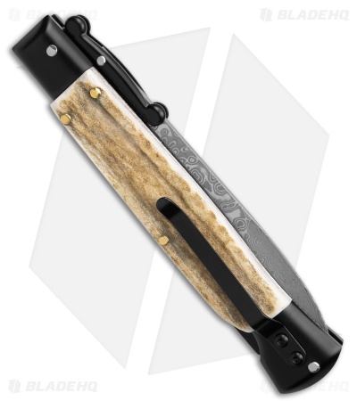 AKC World Swinguard 9" Automatic Stag/Tactical w/ Sheath (3.8" Damascus)