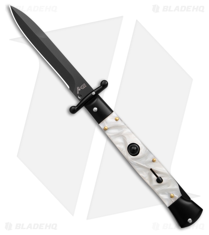 AKC World Swinguard 9" Automatic White Pearlex/Tactical w/ Sheath (3.8" Blk)