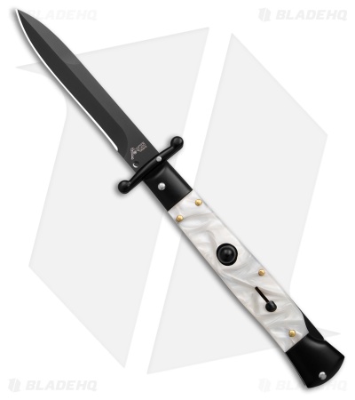 AKC World Swinguard 9" Automatic White Pearlex/Tactical w/ Sheath (3.8" Blk)