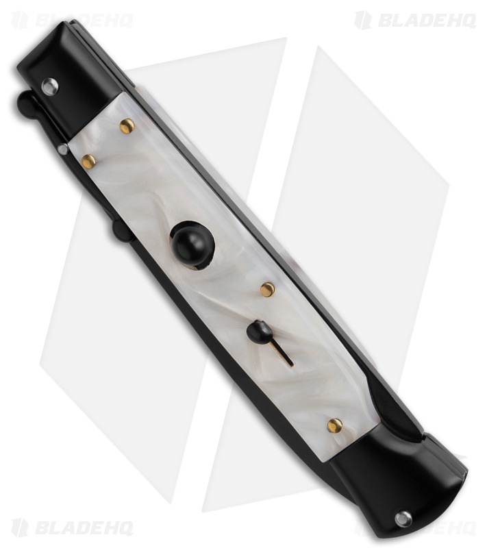 AKC World Swinguard 9" Automatic White Pearlex/Tactical w/ Sheath (3.8" Blk)