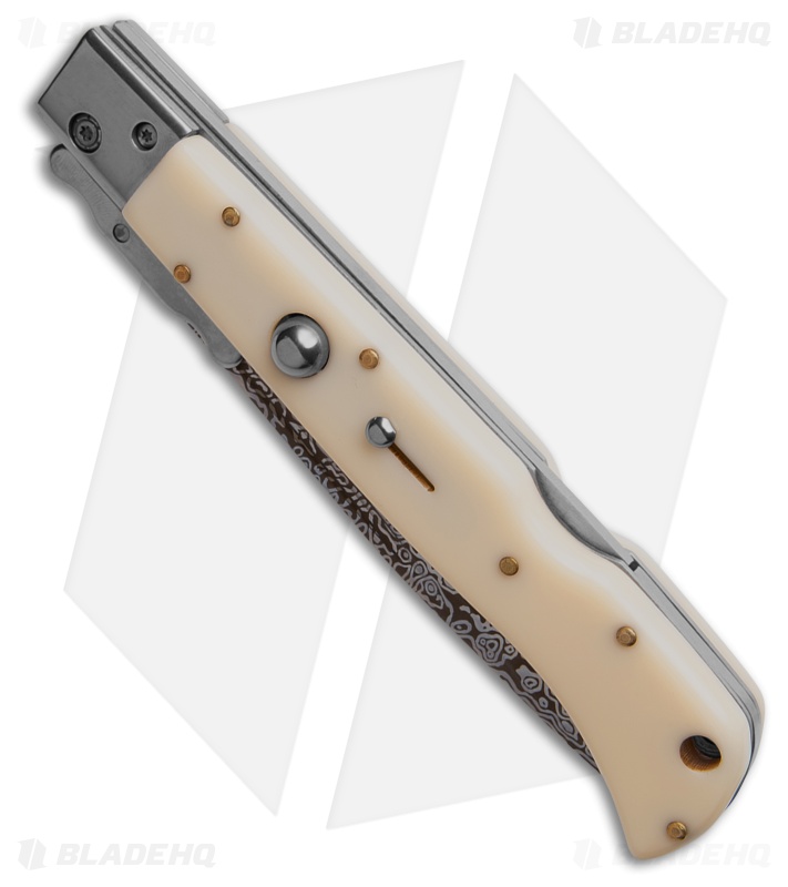 AKC Roma Automatic Knife White Polymer Drop Point Damascus