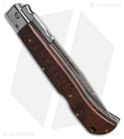 AKC World 11" Roma Drop Point Auto Swinguard Snakewood (Damascus)