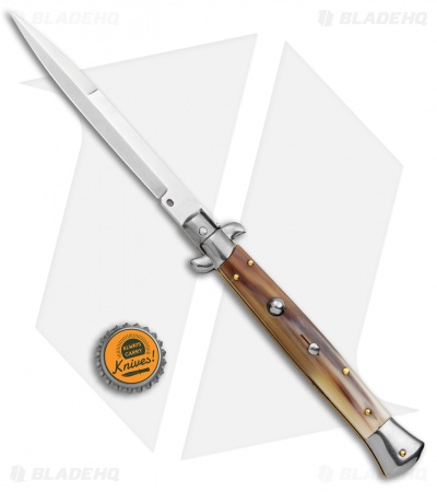 Frank B 11" Italian Stiletto  Automatic Knife Brazilian Horn Bayo (5" Satin)