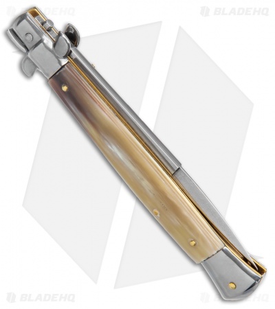 Frank B 11" Italian Stiletto  Automatic Knife Brazilian Horn Bayo (5" Satin)