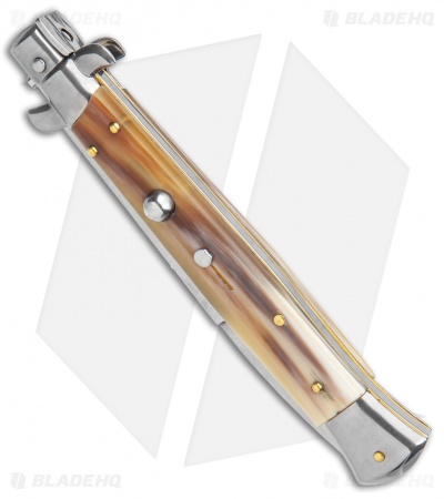 Frank B 11" Italian Stiletto  Automatic Knife Brazilian Horn Bayo (5" Satin)