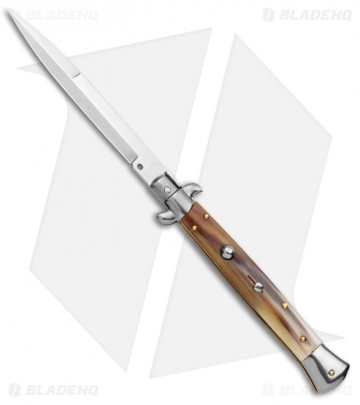 Frank B 11" Italian Stiletto  Automatic Knife Brazilian Horn Bayo (5" Satin)