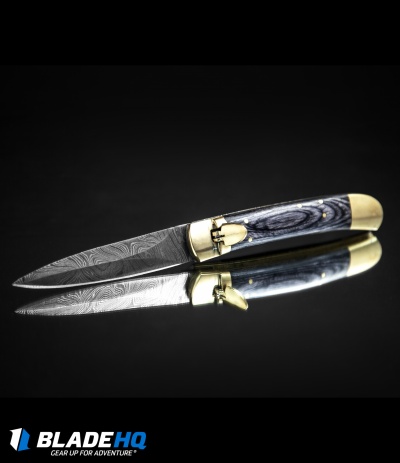 9"  Leverlock Dagger Automatic Stiletto Knife Blackwood (3.8" Damascus)